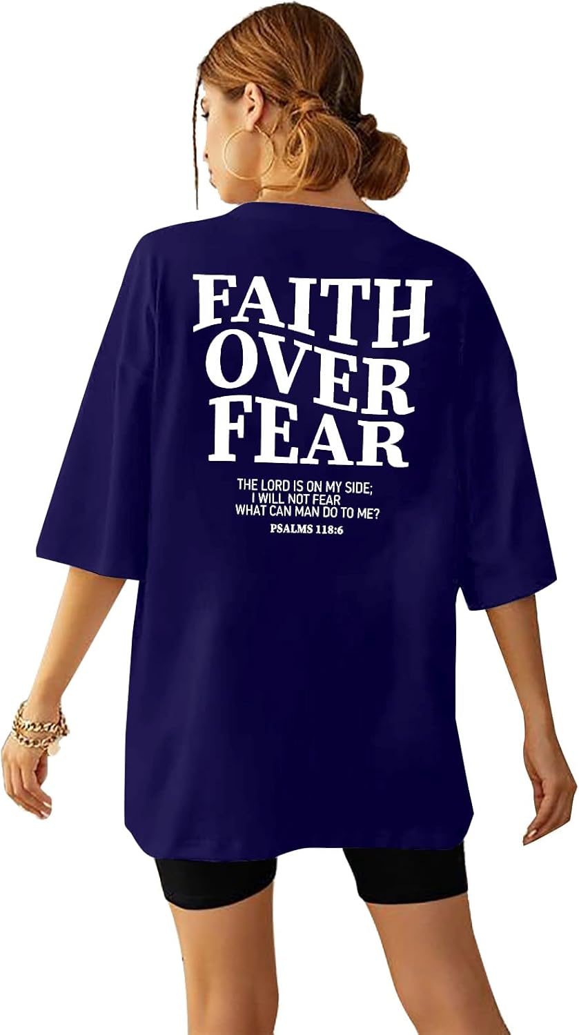 BANGELY Faith Over Fear Shirt Women Graphic Shirts Oversized Workout Gym Christian Religious Tees Drop Shoulder Tee Tops - Image 19