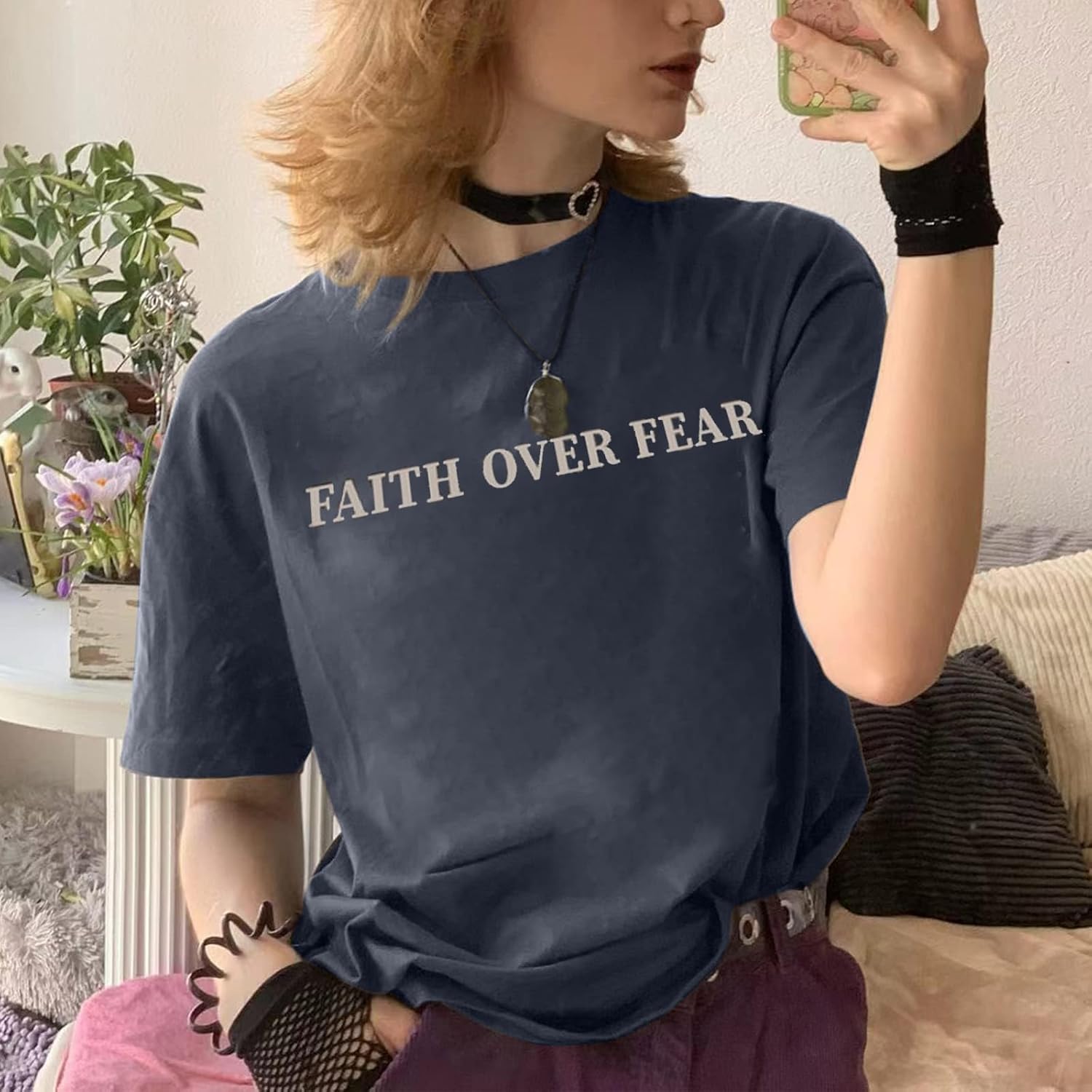 BANGELY Faith Over Fear Shirt Women Graphic Shirts Oversized Workout Gym Christian Religious Tees Drop Shoulder Tee Tops - Image 5