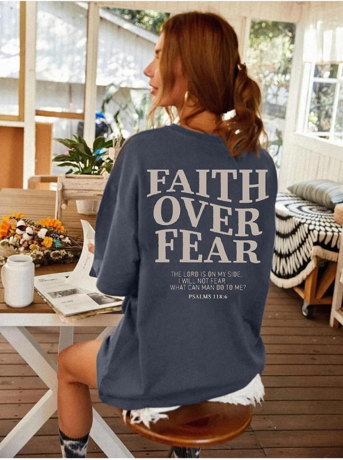 BANGELY Faith Over Fear Shirt Women Graphic Shirts Oversized Workout Gym Christian Religious Tees Drop Shoulder Tee Tops - Image 3