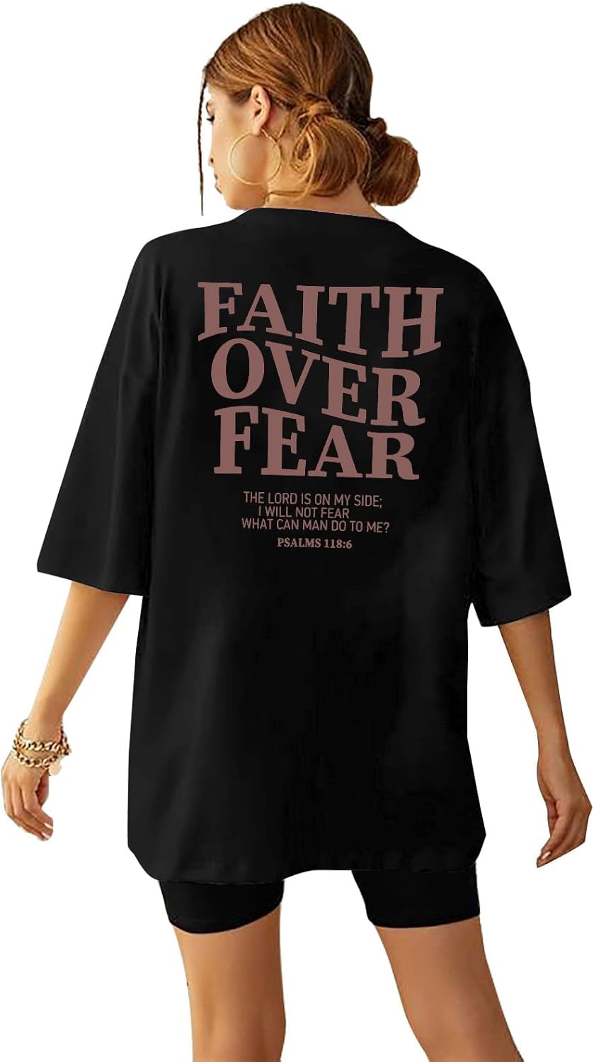 BANGELY Faith Over Fear Shirt Women Graphic Shirts Oversized Workout Gym Christian Religious Tees Drop Shoulder Tee Tops - Image 13