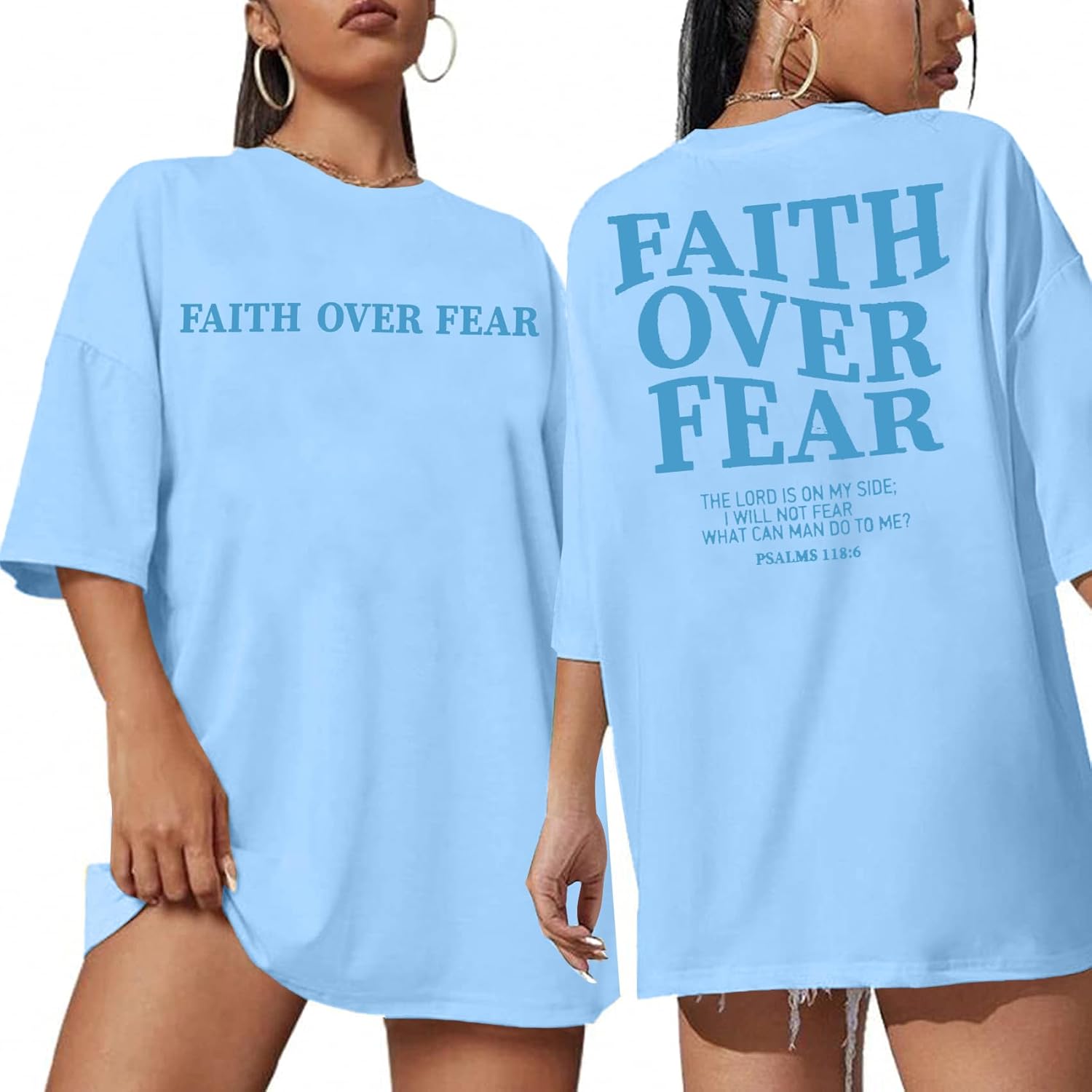 BANGELY Faith Over Fear Shirt Women Graphic Shirts Oversized Workout Gym Christian Religious Tees Drop Shoulder Tee Tops - Image 17