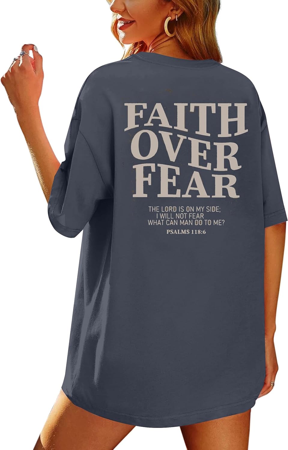 BANGELY Faith Over Fear Shirt Women Graphic Shirts Oversized Workout Gym Christian Religious Tees Drop Shoulder Tee Tops - Image 4