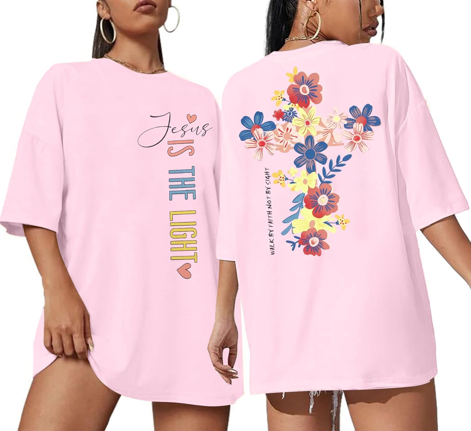 BANGELY Faith Over Fear Shirt Women Graphic Shirts Oversized Workout Gym Christian Religious Tees Drop Shoulder Tee Tops - Image 21