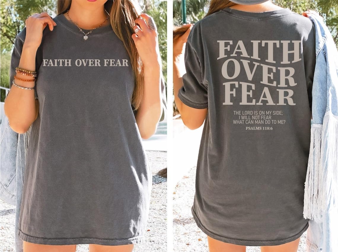 BANGELY Faith Over Fear Shirt Women Graphic Shirts Oversized Workout Gym Christian Religious Tees Drop Shoulder Tee Tops - Image 6