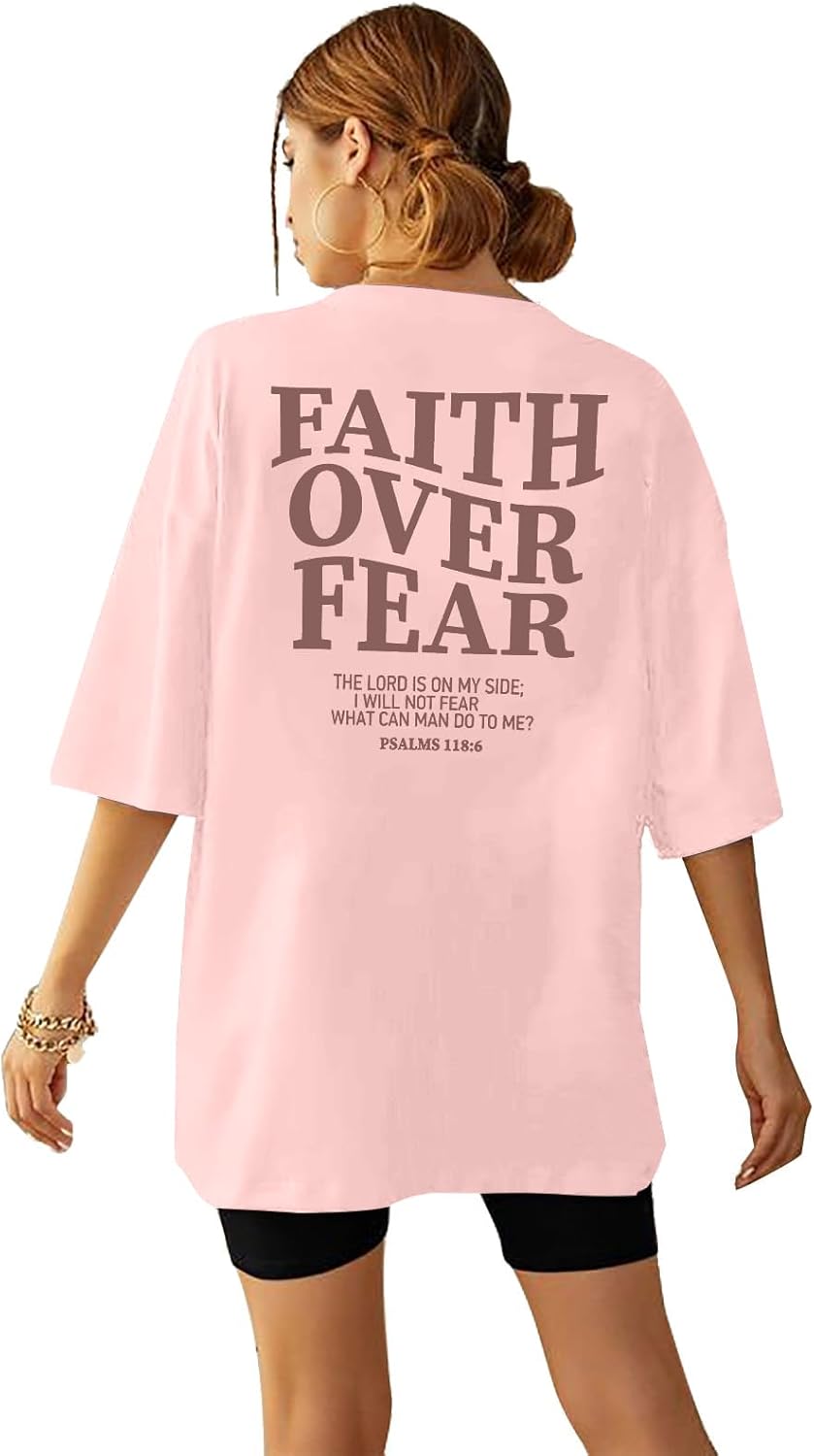 BANGELY Faith Over Fear Shirt Women Graphic Shirts Oversized Workout Gym Christian Religious Tees Drop Shoulder Tee Tops - Image 16