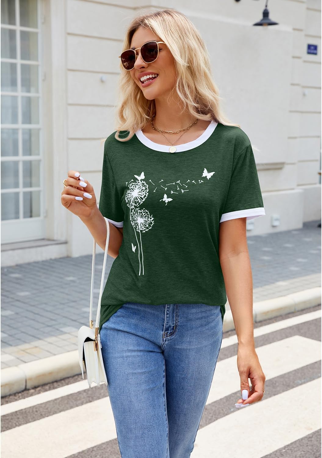 BAOKUAN Womens Summer Flower Graphic Tee Hort Sleeves Casual Round Neck Loose Fit Tops - Image 6