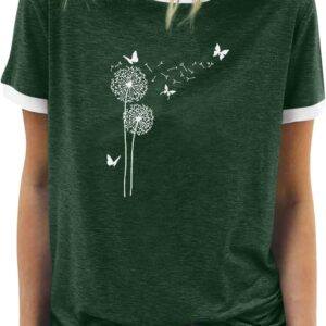 BAOKUAN Womens Summer Flower Graphic Tee Hort Sleeves Casual Round Neck Loose Fit Tops