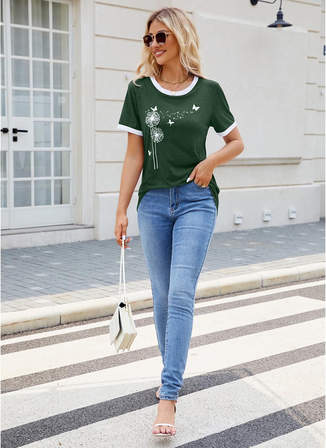 BAOKUAN Womens Summer Flower Graphic Tee Hort Sleeves Casual Round Neck Loose Fit Tops - Image 4