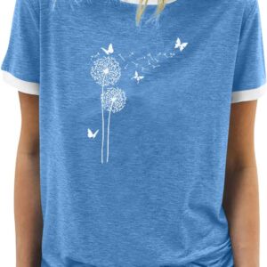 BAOKUAN Womens Summer Flower Graphic Tee Hort Sleeves Casual Round Neck Loose Fit Tops
