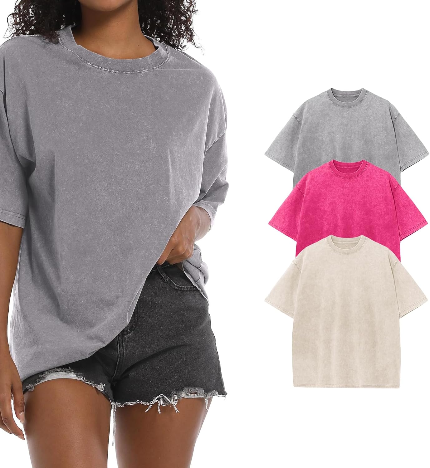 BINTEHGS Oversized Grunge Vintage t Shirts for Women Short Sleeve Cotton Casual Baggy Tees Teens Trendy Crew Neck Loose Tops - Image 31