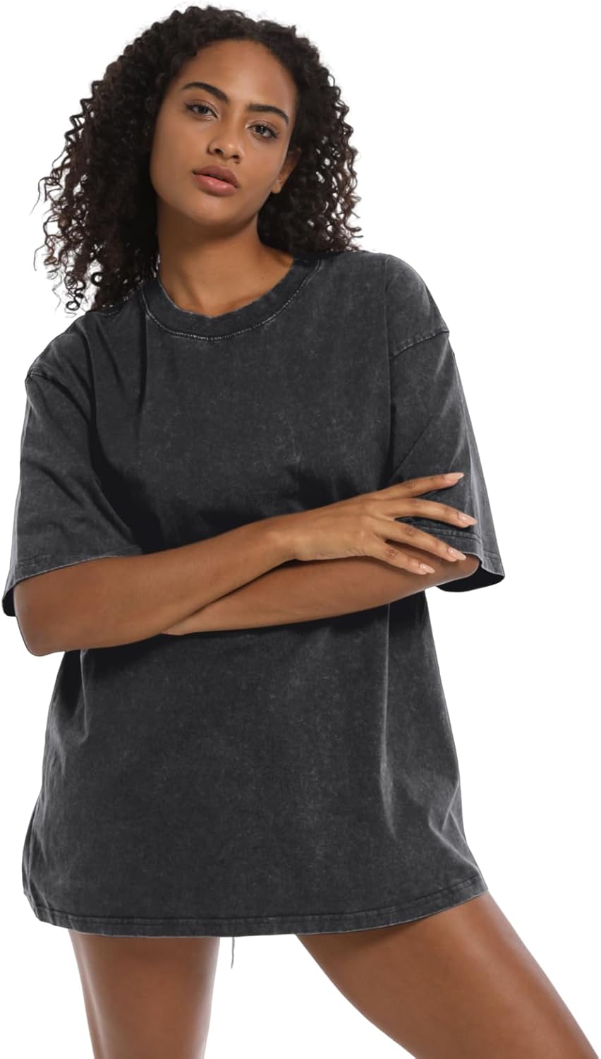 BINTEHGS Oversized Grunge Vintage t Shirts for Women Short Sleeve Cotton Casual Baggy Tees Teens Trendy Crew Neck Loose Tops - Image 4