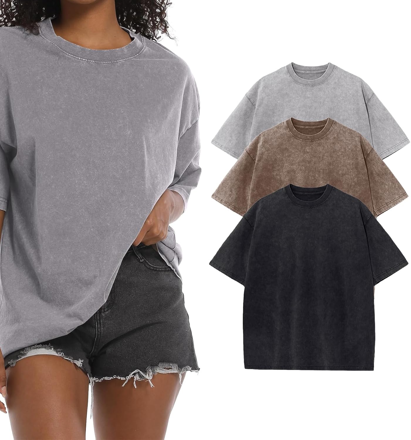 BINTEHGS Oversized Grunge Vintage t Shirts for Women Short Sleeve Cotton Casual Baggy Tees Teens Trendy Crew Neck Loose Tops - Image 30