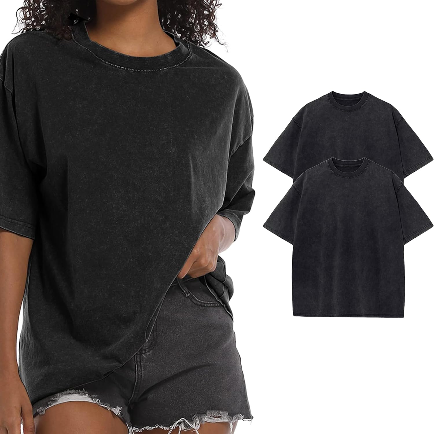 BINTEHGS Oversized Grunge Vintage t Shirts for Women Short Sleeve Cotton Casual Baggy Tees Teens Trendy Crew Neck Loose Tops - Image 35