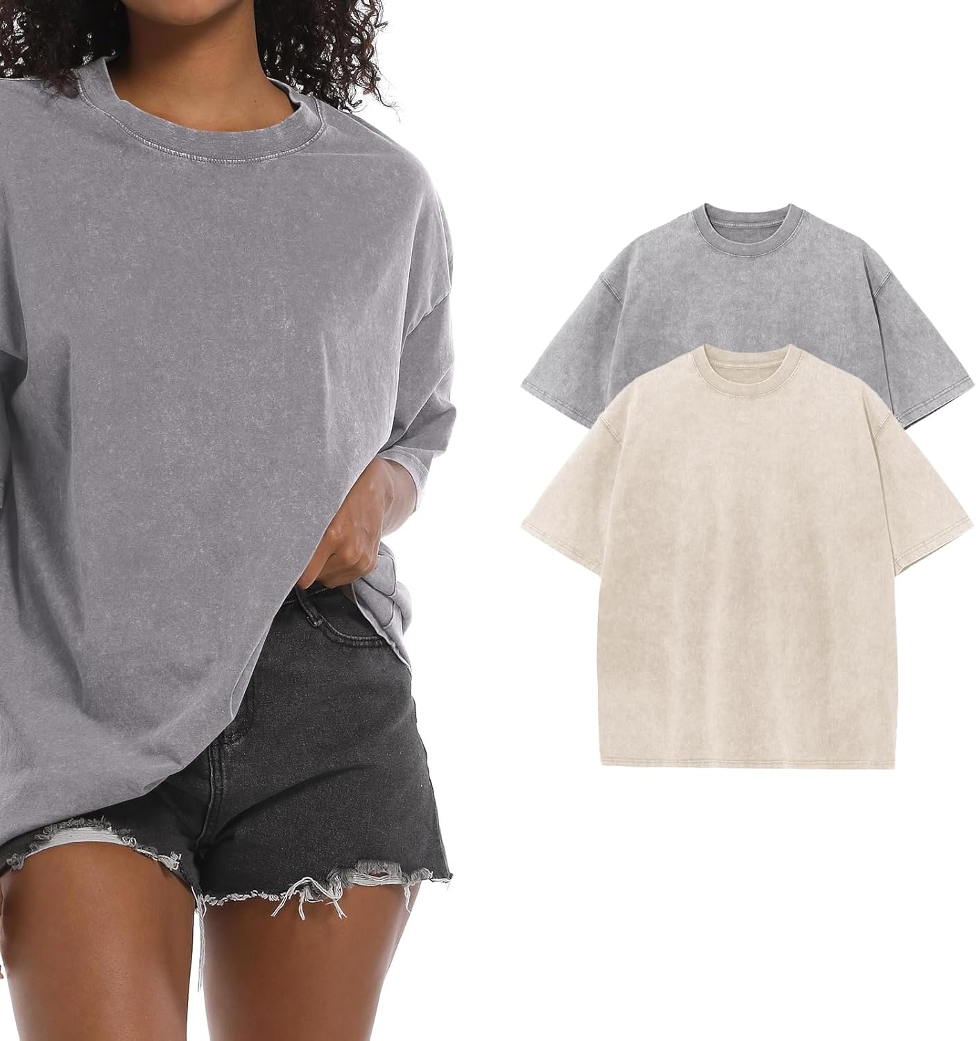 BINTEHGS Oversized Grunge Vintage t Shirts for Women Short Sleeve Cotton Casual Baggy Tees Teens Trendy Crew Neck Loose Tops - Image 25