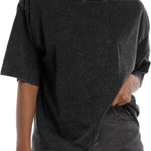 BINTEHGS Oversized Grunge Vintage t Shirts for Women Short Sleeve Cotton Casual Baggy Tees Teens Trendy Crew Neck Loose Tops