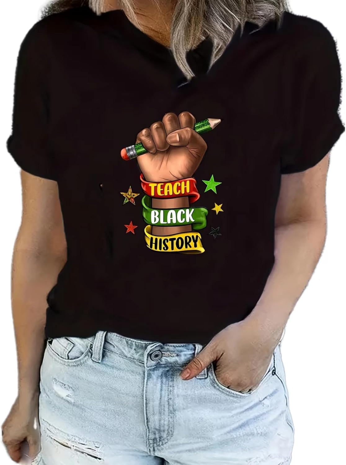 Black History Shirts Awareness Shirts Plus Size Tops for Women Afro American Natural Hair Vintage Melanin Tees - Image 25