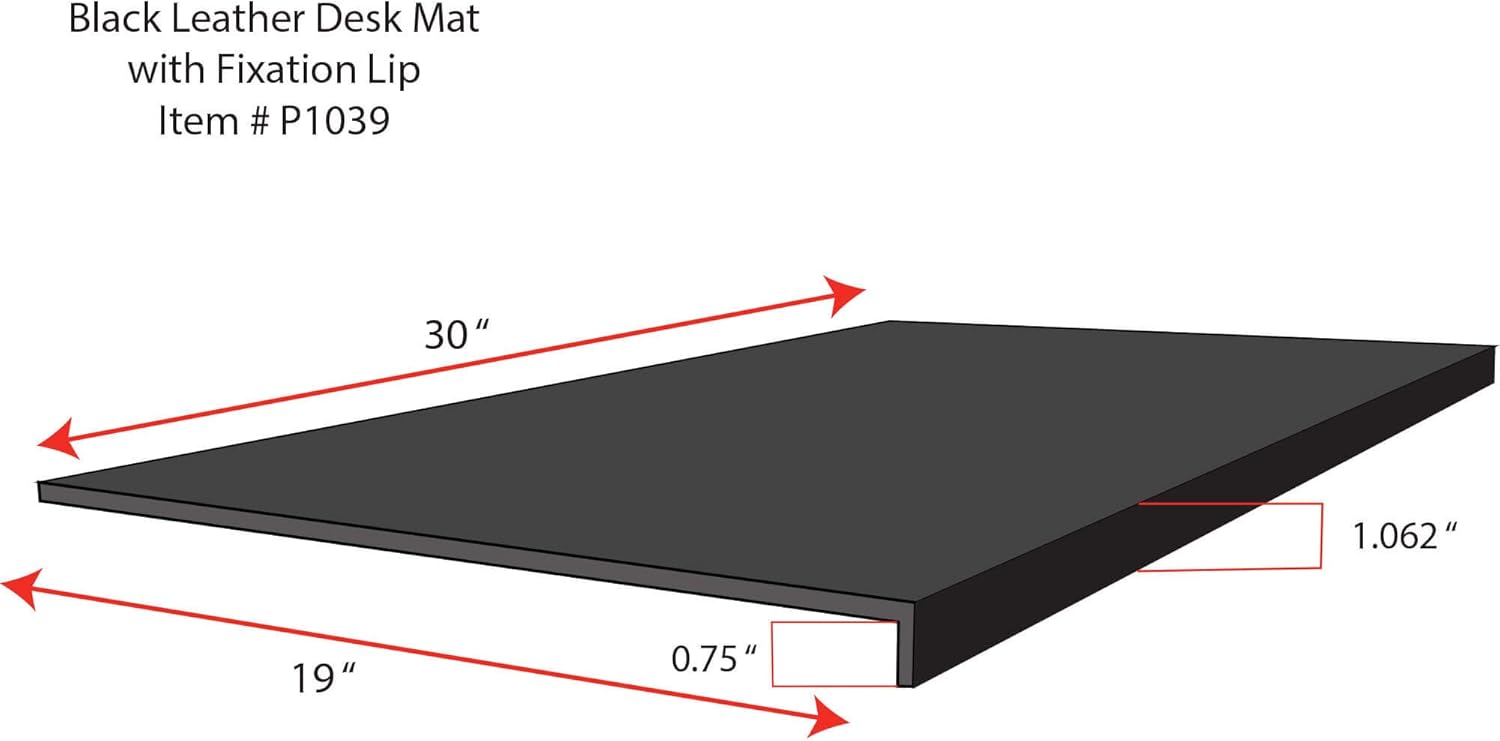 Black Leather 30" x 19" Desk Mat with Fixation Lip - Image 3