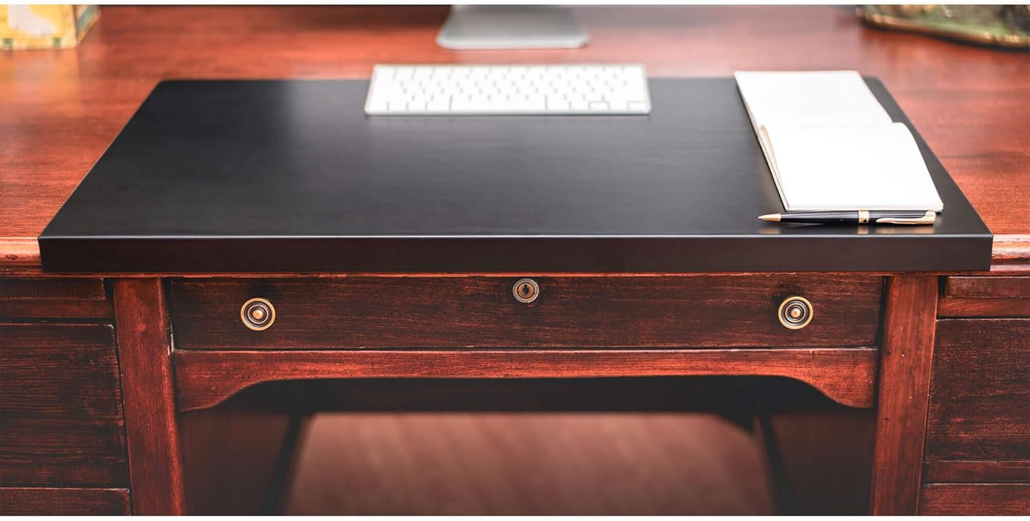 Black Leather 30" x 19" Desk Mat with Fixation Lip - Image 5