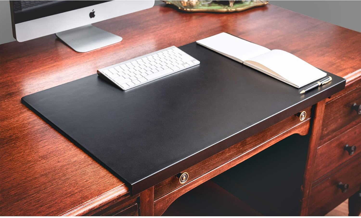 Black Leather 30" x 19" Desk Mat with Fixation Lip - Image 6