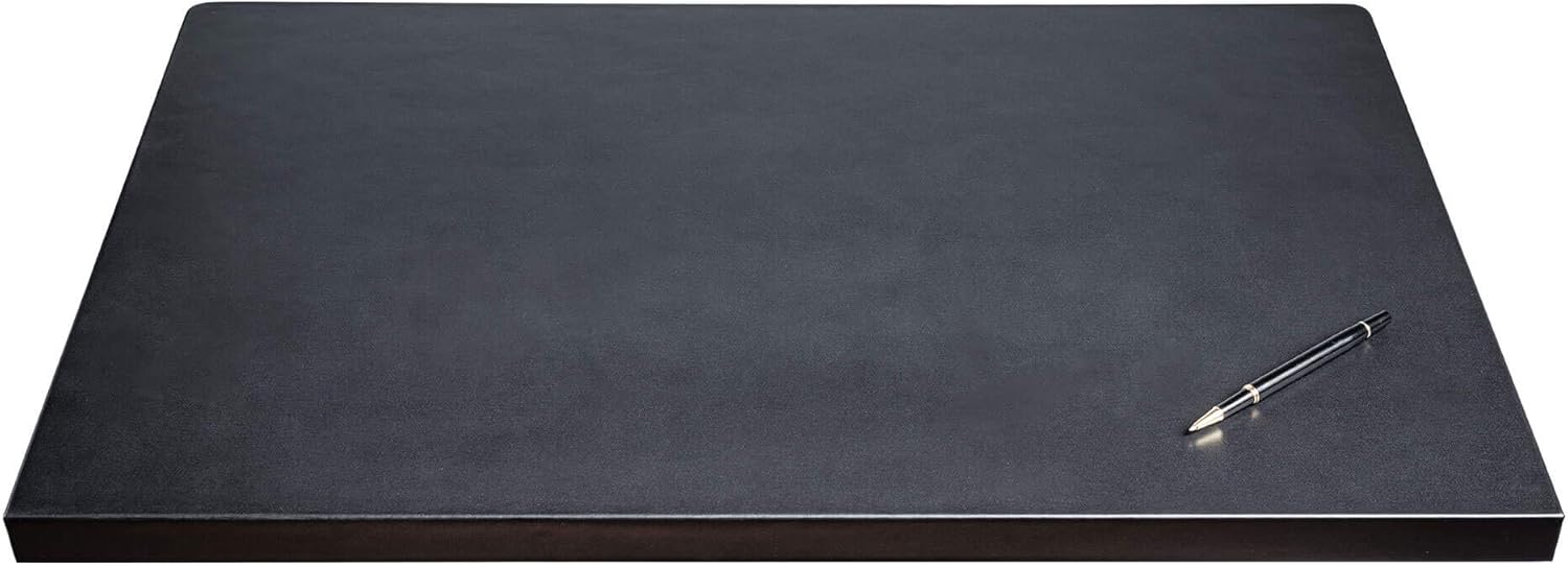 Black Leather 30" x 19" Desk Mat with Fixation Lip