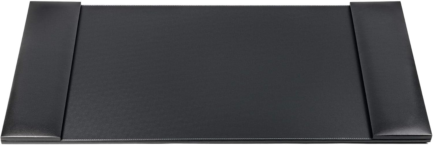 Black Leather 34" x 20" Desk Mat with Folding Side Rails