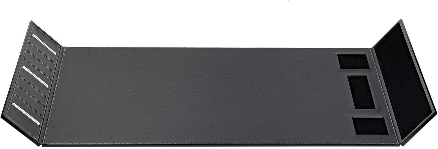 Black Leather 34" x 20" Desk Mat with Folding Side Rails - Image 2