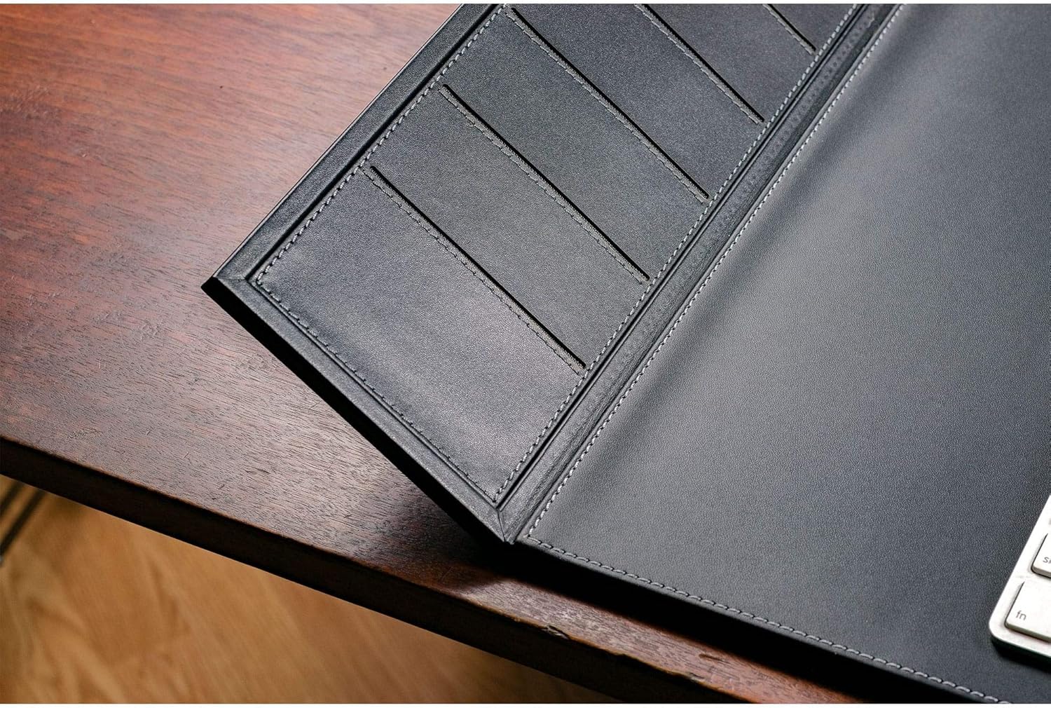 Black Leather 34" x 20" Desk Mat with Folding Side Rails - Image 9