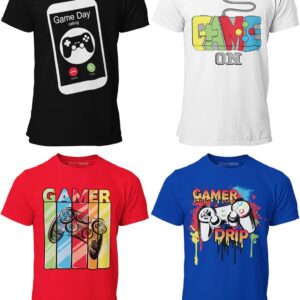 BROOKLYN VERTICAL 4-Pack Boys Short Sleeve Crew Neck T-Shirt with Chest Print | Soft Cotton Sizes 6-20