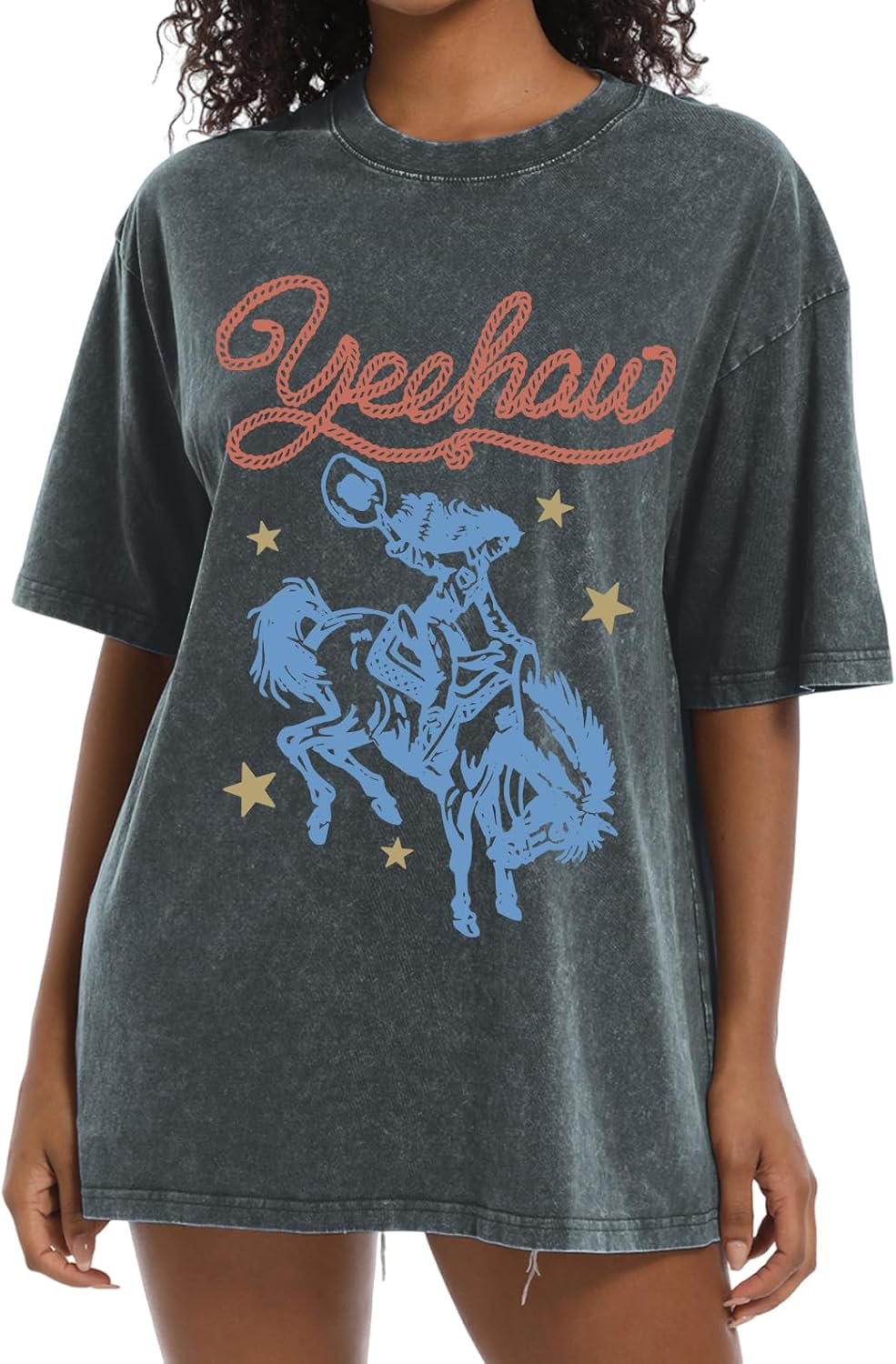 Cayxatiu Western Shirts for Women Vintage Cowgirl Shirt Oversized Rodeo Cowboy Graphic Tees Country Concert Short Sleeve Tops - Image 9