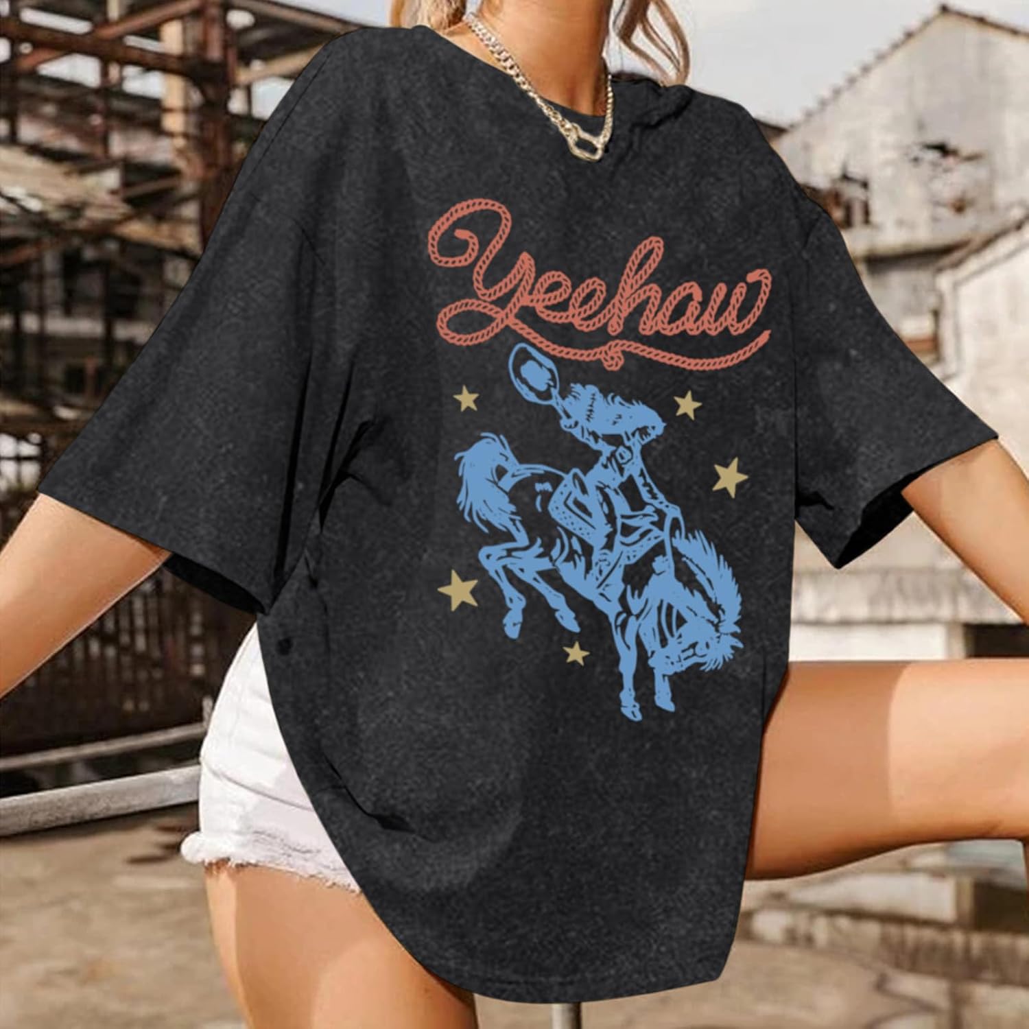 Cayxatiu Western Shirts for Women Vintage Cowgirl Shirt Oversized Rodeo Cowboy Graphic Tees Country Concert Short Sleeve Tops - Image 2