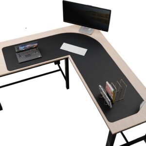 Chihein 53.2” x 65” x 19.7” L Shaped Leather Desk Mat - Big Gaming Corner Desk Pad, Non-Slip Waterproof Surface, Easy to Clean, Perfect for Office, Home (Black/Gray)