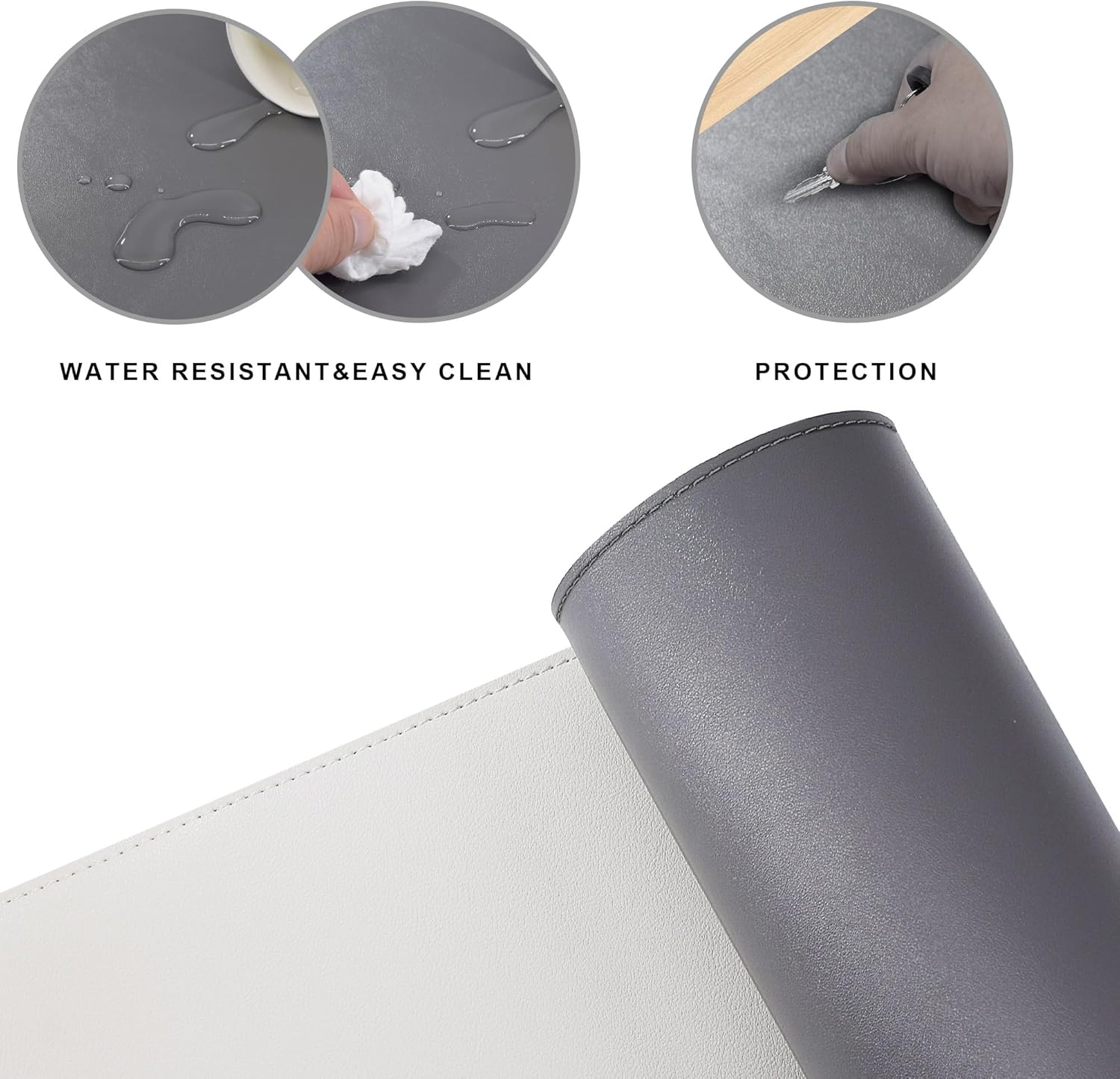 Chihein 53.2” x 65” x 19.7” L Shaped Leather Desk Mat - Big Gaming Corner Desk Pad, Non-Slip Waterproof Surface, Easy to Clean, Perfect for Office, Home (Gray/White) - Image 4