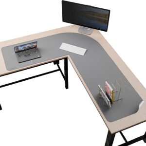 Chihein 53.2” x 65” x 19.7” L Shaped Leather Desk Mat - Big Gaming Corner Desk Pad, Non-Slip Waterproof Surface, Easy to Clean, Perfect for Office, Home (Gray/White)