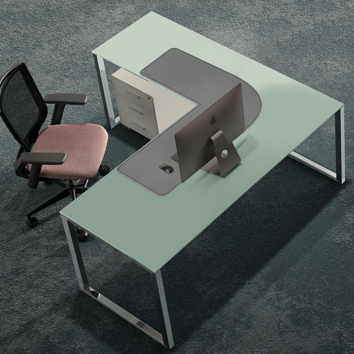 Chihein 53.2” x 65” x 19.7” L Shaped Leather Desk Mat - Big Gaming Corner Desk Pad, Non-Slip Waterproof Surface, Easy to Clean, Perfect for Office, Home (Gray/White) - Image 2