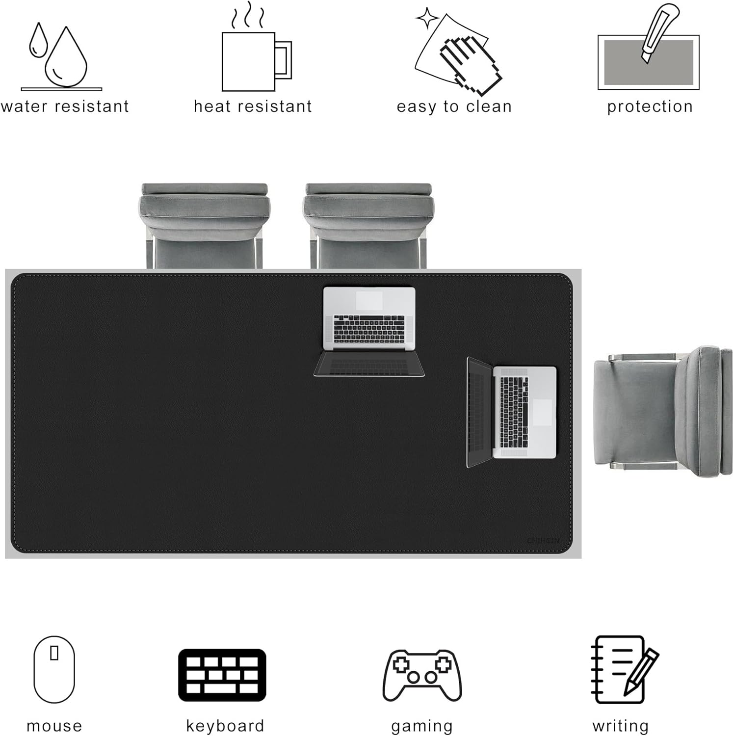 Chihein 71" x 35" 4XL PU Leather Desk Mat (Black\/Gray), Huge Mouse Pad, Dual Sided Desk Pad Protector, Waterproof Writing Blotter for Gaming\/Office\/Home - Image 4