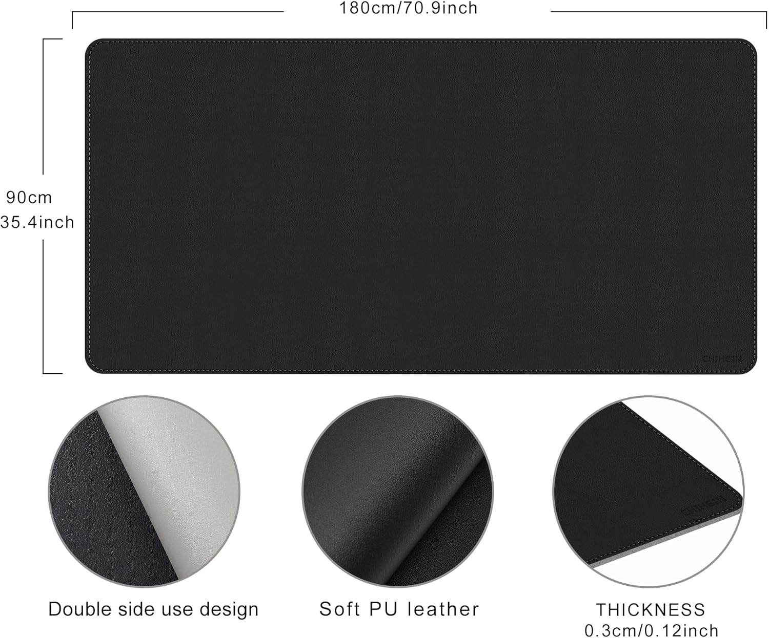 Chihein 71" x 35" 4XL PU Leather Desk Mat (Black\/Gray), Huge Mouse Pad, Dual Sided Desk Pad Protector, Waterproof Writing Blotter for Gaming\/Office\/Home - Image 3