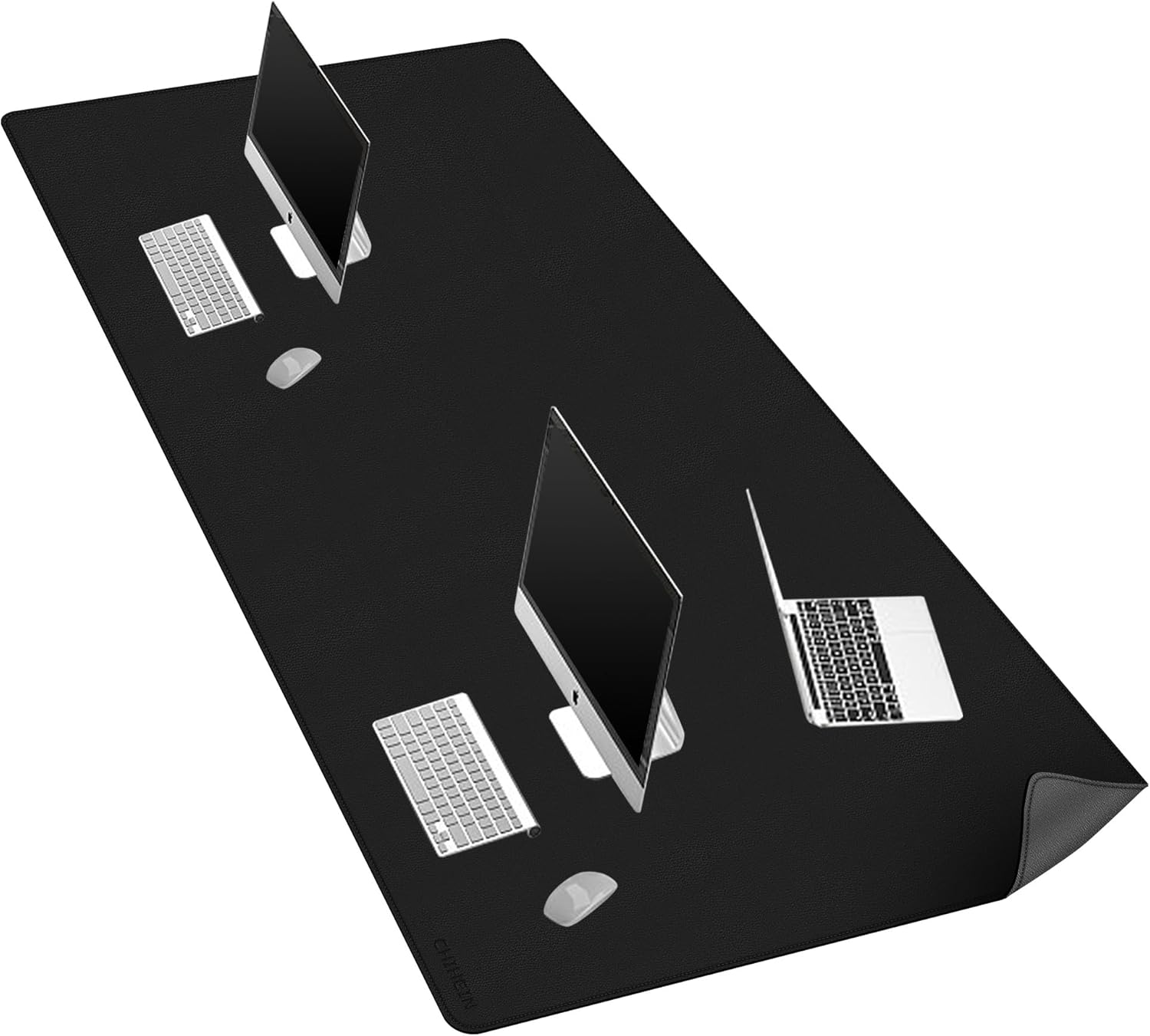 Chihein 71" x 35" 4XL PU Leather Desk Mat (Black\/Gray), Huge Mouse Pad, Dual Sided Desk Pad Protector, Waterproof Writing Blotter for Gaming\/Office\/Home