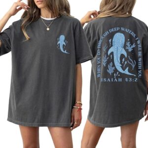 Christian Oversized Shirt for Women Faith Bible Verse Graphic Tee Top Vacation Summer Casual Boho Wildflowers T Shirt
