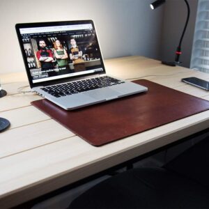 Custom Leather Desk Pad Protective Table Cover in Chestnut Full-Grain Leather - Office Computer Mat for Desk