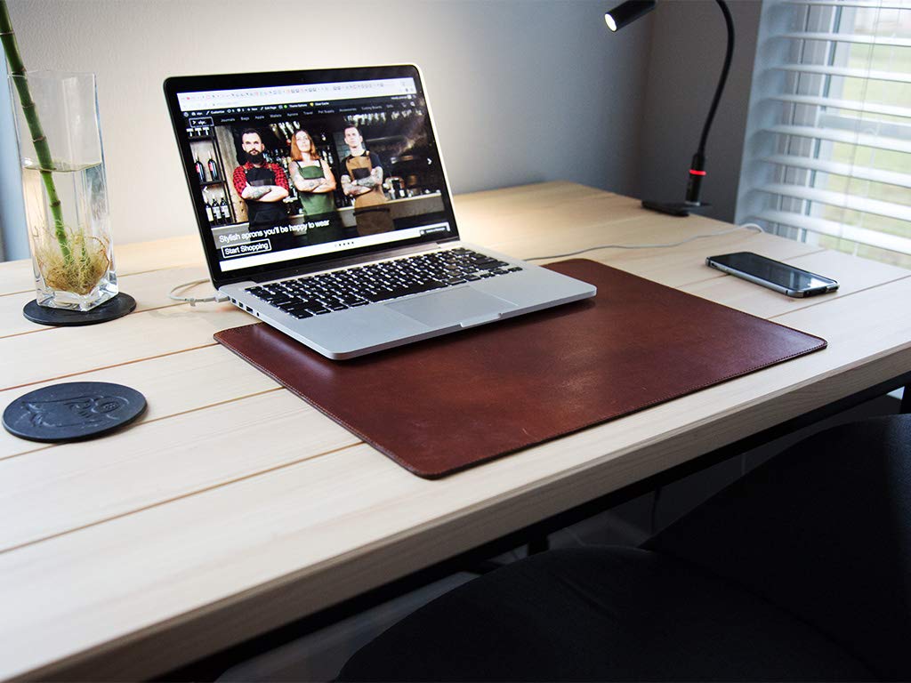 Custom Leather Desk Pad Protective Table Cover in Chestnut Full-Grain Leather - Office Computer Mat for Desk