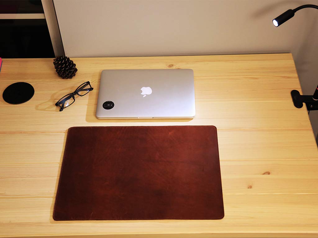 Custom Leather Desk Pad Protective Table Cover in Chestnut Full-Grain Leather - Office Computer Mat for Desk - Image 3