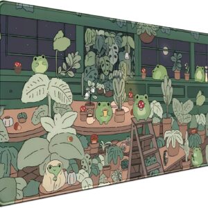 Cute Frog Kawaii Green Desk Decor Mat, Large Gaming Mouse Pad for Computer Keyboard Laptop, Home Office Accessories for Girl (31.5x15.7 in)-with Stitched Edges Pad