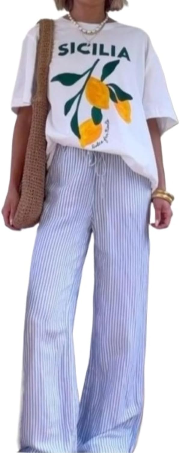 Cute Strawberry Beach Shirts Oversized Graphic Tees Women Short Sleeve Y2k Summer Tops 2000s Aesthetic Preppy Clothes - Image 25