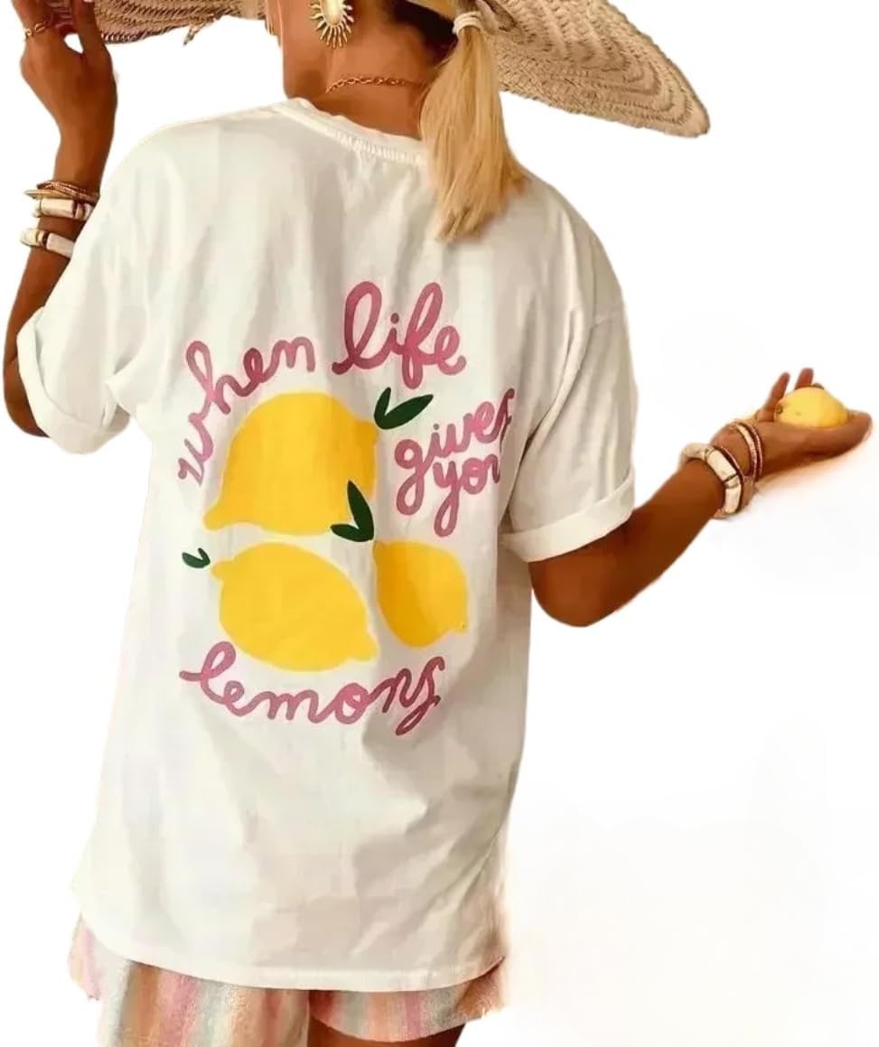 Cute Strawberry Beach Shirts Oversized Graphic Tees Women Short Sleeve Y2k Summer Tops 2000s Aesthetic Preppy Clothes - Image 16