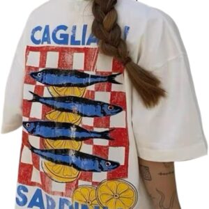 Cute Strawberry Beach Shirts Oversized Graphic Tees Women Short Sleeve Y2k Summer Tops 2000s Aesthetic Preppy Clothes