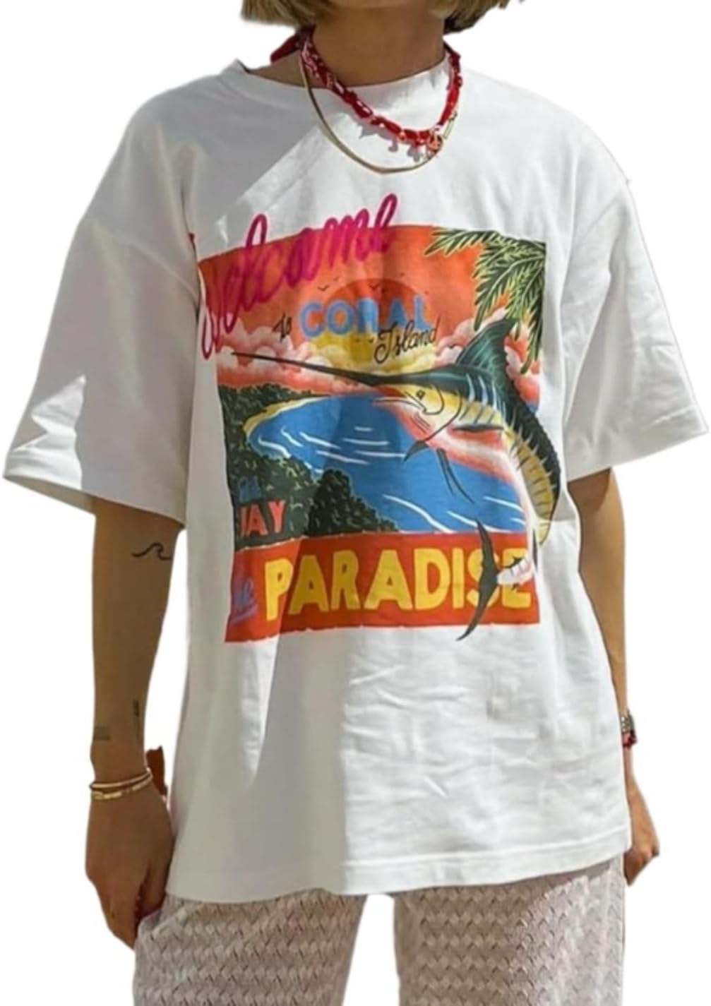 Cute Strawberry Beach Shirts Oversized Graphic Tees Women Short Sleeve Y2k Summer Tops 2000s Aesthetic Preppy Clothes - Image 21