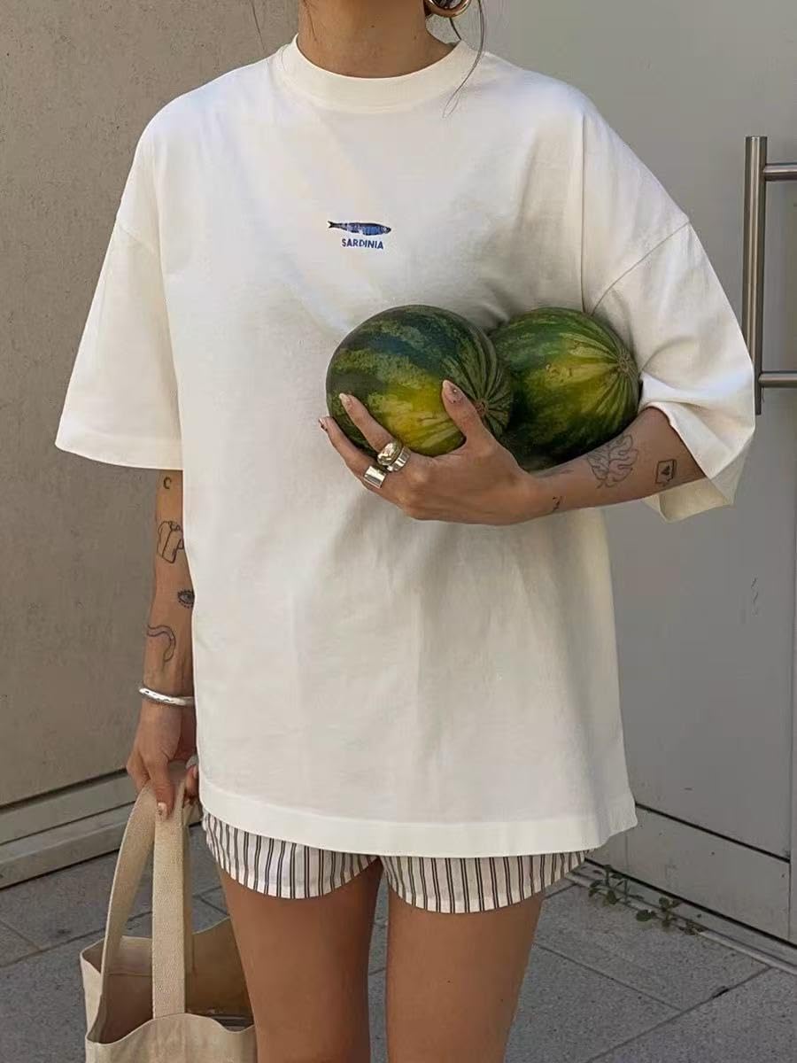 Cute Strawberry Beach Shirts Oversized Graphic Tees Women Short Sleeve Y2k Summer Tops 2000s Aesthetic Preppy Clothes - Image 3