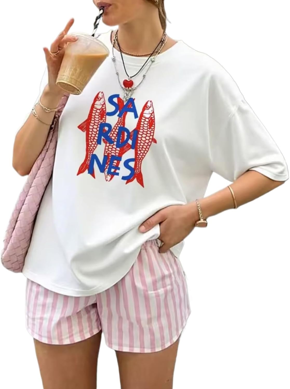 Cute Strawberry Beach Shirts Oversized Graphic Tees Women Short Sleeve Y2k Summer Tops 2000s Aesthetic Preppy Clothes - Image 10