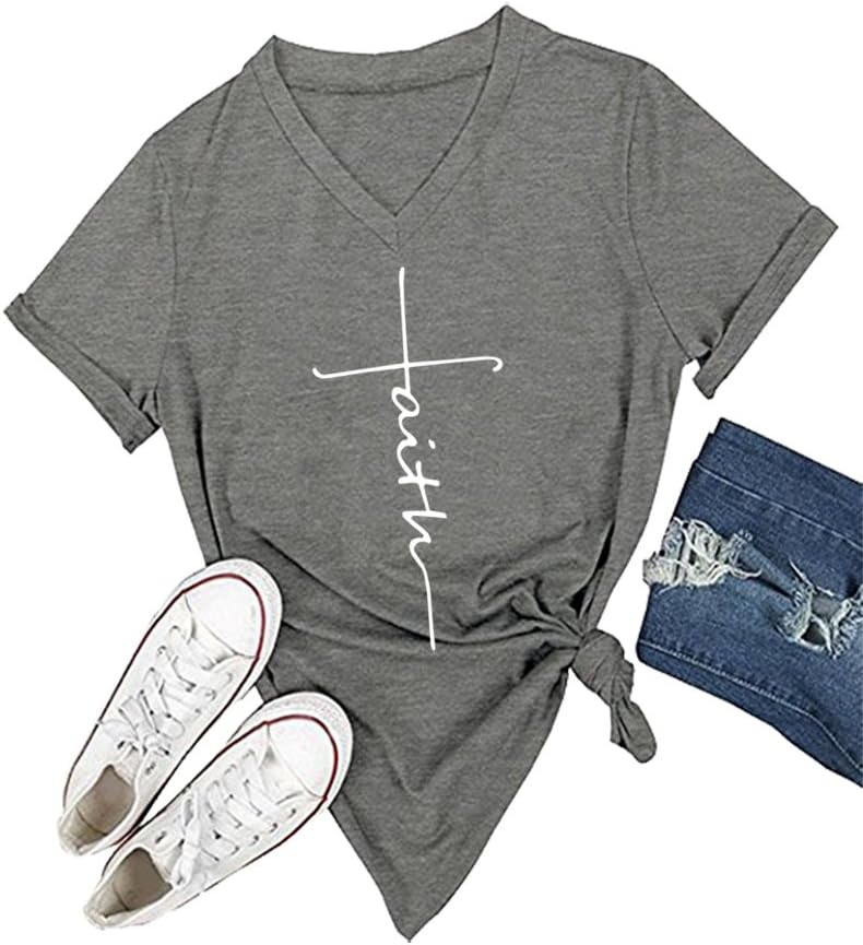 DANVOUY Women's V-Neck Summer Casual Letters Printed Short Sleeves Graphic - Image 6