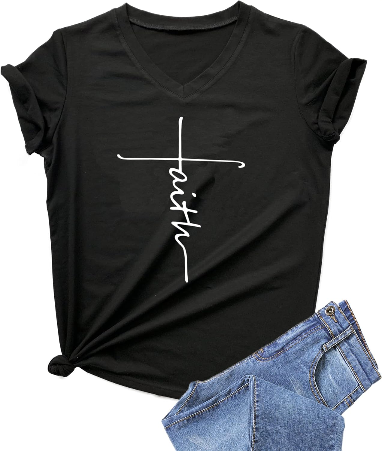 DANVOUY Women's V-Neck Summer Casual Letters Printed Short Sleeves Graphic - Image 4